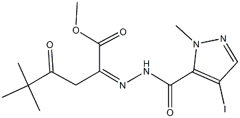 methyl 2-{[(4-iodo-1-methyl-1H-pyrazol-5-yl)carbonyl]hydrazono}-5,5-dimethyl-4-oxohexanoate Struktur