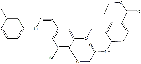 ethyl 4-[({2-bromo-6-methoxy-4-[2-(3-methylphenyl)carbohydrazonoyl]phenoxy}acetyl)amino]benzoate Struktur