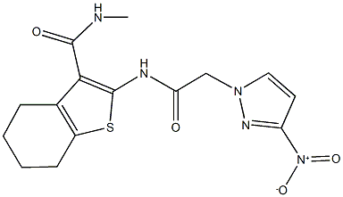 2-[({3-nitro-1H-pyrazol-1-yl}acetyl)amino]-N-methyl-4,5,6,7-tetrahydro-1-benzothiophene-3-carboxamide Struktur