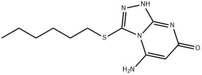 5-amino-3-(hexylsulfanyl)[1,2,4]triazolo[4,3-a]pyrimidin-7(8H)-one Struktur