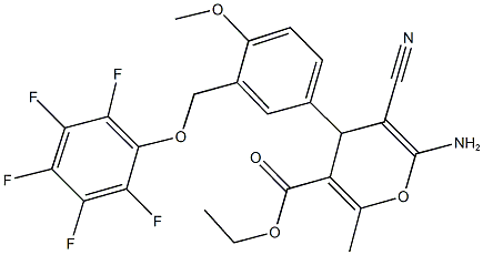 ethyl 6-amino-5-cyano-4-{4-methoxy-3-[(2,3,4,5,6-pentafluorophenoxy)methyl]phenyl}-2-methyl-4H-pyran-3-carboxylate Struktur