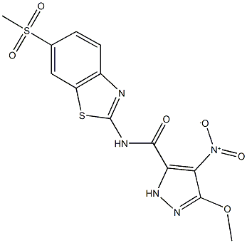 4-nitro-3-methoxy-N-[6-(methylsulfonyl)-1,3-benzothiazol-2-yl]-1H-pyrazole-5-carboxamide Struktur