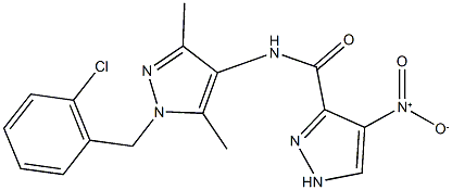 N-[1-(2-chlorobenzyl)-3,5-dimethyl-1H-pyrazol-4-yl]-4-nitro-1H-pyrazole-3-carboxamide Struktur