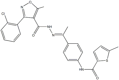 N-[4-(N-{[3-(2-chlorophenyl)-5-methyl-4-isoxazolyl]carbonyl}ethanehydrazonoyl)phenyl]-5-methyl-2-thiophenecarboxamide Struktur