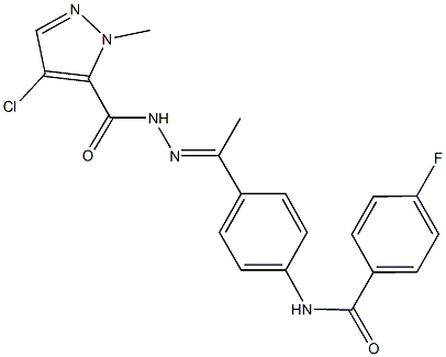 N-(4-{N-[(4-chloro-1-methyl-1H-pyrazol-5-yl)carbonyl]ethanehydrazonoyl}phenyl)-4-fluorobenzamide Struktur