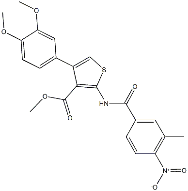 methyl 4-(3,4-dimethoxyphenyl)-2-({4-nitro-3-methylbenzoyl}amino)-3-thiophenecarboxylate Struktur