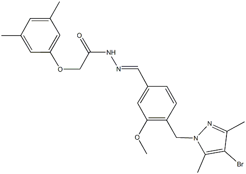 N'-{4-[(4-bromo-3,5-dimethyl-1H-pyrazol-1-yl)methyl]-3-methoxybenzylidene}-2-(3,5-dimethylphenoxy)acetohydrazide Struktur