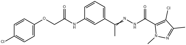 N-(3-{N-[(4-chloro-1,3-dimethyl-1H-pyrazol-5-yl)carbonyl]ethanehydrazonoyl}phenyl)-2-(4-chlorophenoxy)acetamide Struktur