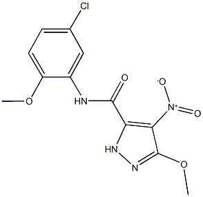 N-(5-chloro-2-methoxyphenyl)-4-nitro-3-methoxy-1H-pyrazole-5-carboxamide Struktur