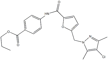 propyl 4-({5-[(4-chloro-3,5-dimethyl-1H-pyrazol-1-yl)methyl]-2-furoyl}amino)benzoate Struktur