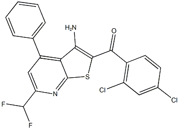 [3-amino-6-(difluoromethyl)-4-phenylthieno[2,3-b]pyridin-2-yl](2,4-dichlorophenyl)methanone Struktur