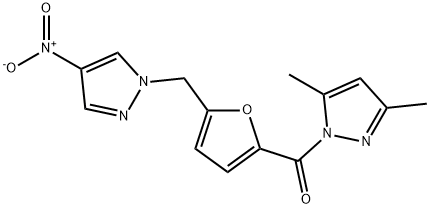 1-[5-({4-nitro-1H-pyrazol-1-yl}methyl)-2-furoyl]-3,5-dimethyl-1H-pyrazole Struktur