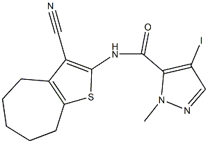 N-(3-cyano-5,6,7,8-tetrahydro-4H-cyclohepta[b]thien-2-yl)-4-iodo-1-methyl-1H-pyrazole-5-carboxamide Struktur