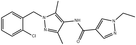 N-[1-(2-chlorobenzyl)-3,5-dimethyl-1H-pyrazol-4-yl]-1-ethyl-1H-pyrazole-4-carboxamide Struktur