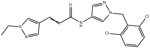 N-[1-(2,6-dichlorobenzyl)-1H-pyrazol-4-yl]-3-(1-ethyl-1H-pyrazol-4-yl)acrylamide Struktur