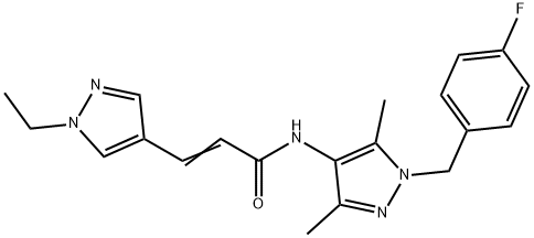 3-(1-ethyl-1H-pyrazol-4-yl)-N-[1-(4-fluorobenzyl)-3,5-dimethyl-1H-pyrazol-4-yl]acrylamide Struktur