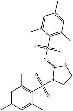 N-[3-(mesitylsulfonyl)-1,3-thiazolidin-2-ylidene]-2,4,6-trimethylbenzenesulfonamide Struktur