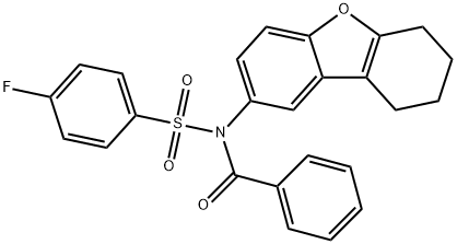 N-benzoyl-4-fluoro-N-(6,7,8,9-tetrahydrodibenzo[b,d]furan-2-yl)benzenesulfonamide Struktur