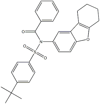 N-benzoyl-4-tert-butyl-N-(6,7,8,9-tetrahydrodibenzo[b,d]furan-2-yl)benzenesulfonamide Struktur