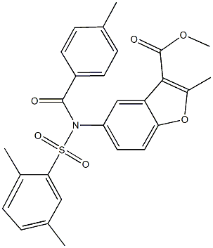 methyl 5-[[(2,5-dimethylphenyl)sulfonyl](4-methylbenzoyl)amino]-2-methyl-1-benzofuran-3-carboxylate Struktur