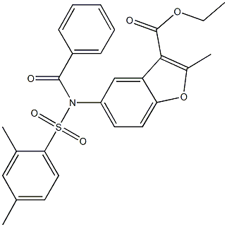 ethyl 5-{benzoyl[(2,4-dimethylphenyl)sulfonyl]amino}-2-methyl-1-benzofuran-3-carboxylate Struktur