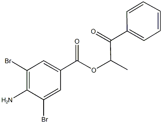 1-methyl-2-oxo-2-phenylethyl 4-amino-3,5-dibromobenzoate Struktur