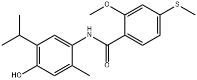 N-(4-hydroxy-5-isopropyl-2-methylphenyl)-2-methoxy-4-(methylsulfanyl)benzamide Struktur