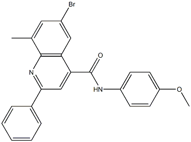 6-bromo-N-(4-methoxyphenyl)-8-methyl-2-phenyl-4-quinolinecarboxamide Struktur