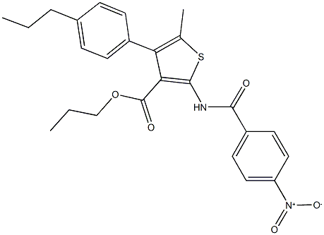 propyl 2-({4-nitrobenzoyl}amino)-5-methyl-4-(4-propylphenyl)-3-thiophenecarboxylate Struktur