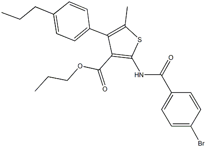 propyl 2-[(4-bromobenzoyl)amino]-5-methyl-4-(4-propylphenyl)-3-thiophenecarboxylate Struktur