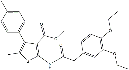 methyl 2-{[(3,4-diethoxyphenyl)acetyl]amino}-5-methyl-4-(4-methylphenyl)-3-thiophenecarboxylate Struktur