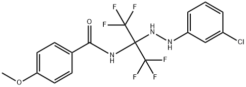 N-[1-[2-(3-chlorophenyl)hydrazino]-2,2,2-trifluoro-1-(trifluoromethyl)ethyl]-4-methoxybenzamide Struktur