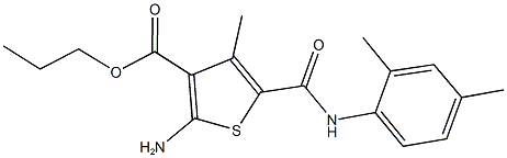 propyl 2-amino-5-[(2,4-dimethylanilino)carbonyl]-4-methyl-3-thiophenecarboxylate Struktur