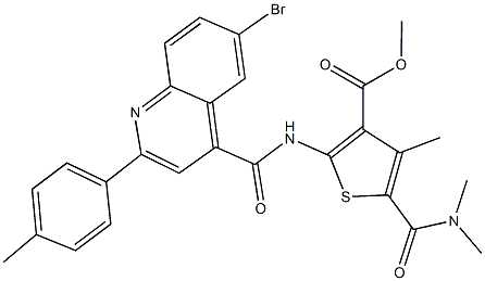 methyl 2-({[6-bromo-2-(4-methylphenyl)-4-quinolinyl]carbonyl}amino)-5-[(dimethylamino)carbonyl]-4-methyl-3-thiophenecarboxylate Struktur