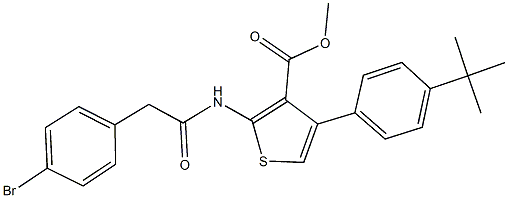 methyl 2-{[(4-bromophenyl)acetyl]amino}-4-(4-tert-butylphenyl)-3-thiophenecarboxylate Struktur