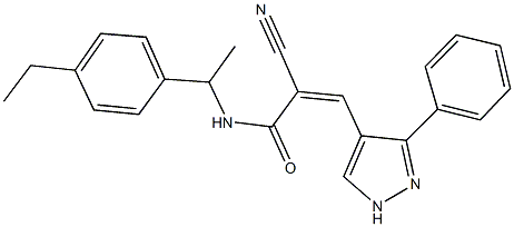 2-cyano-N-[1-(4-ethylphenyl)ethyl]-3-(3-phenyl-1H-pyrazol-4-yl)acrylamide Struktur