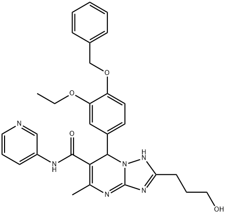 7-[4-(benzyloxy)-3-ethoxyphenyl]-2-(3-hydroxypropyl)-5-methyl-N-(3-pyridinyl)-4,7-dihydro[1,2,4]triazolo[1,5-a]pyrimidine-6-carboxamide Struktur