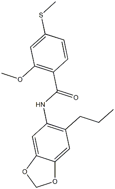 2-methoxy-4-(methylsulfanyl)-N-(6-propyl-1,3-benzodioxol-5-yl)benzamide Struktur