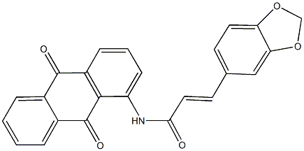 3-(1,3-benzodioxol-5-yl)-N-(9,10-dioxo-9,10-dihydro-1-anthracenyl)acrylamide Struktur