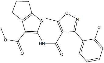 methyl 2-({[3-(2-chlorophenyl)-5-methyl-4-isoxazolyl]carbonyl}amino)-5,6-dihydro-4H-cyclopenta[b]thiophene-3-carboxylate Struktur