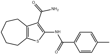 2-[(4-methylbenzoyl)amino]-5,6,7,8-tetrahydro-4H-cyclohepta[b]thiophene-3-carboxamide Struktur