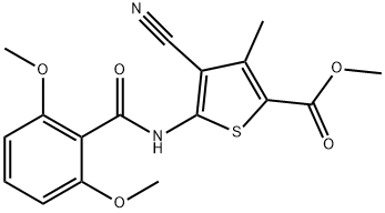 methyl 4-cyano-5-[(2,6-dimethoxybenzoyl)amino]-3-methyl-2-thiophenecarboxylate Struktur