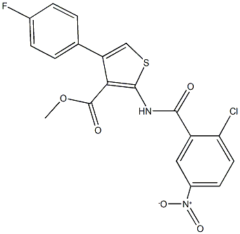 methyl 2-({2-chloro-5-nitrobenzoyl}amino)-4-(4-fluorophenyl)-3-thiophenecarboxylate Struktur