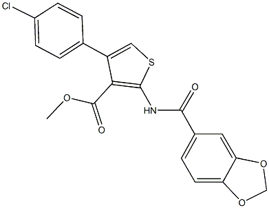 methyl 2-[(1,3-benzodioxol-5-ylcarbonyl)amino]-4-(4-chlorophenyl)-3-thiophenecarboxylate Struktur