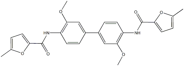 N-{3,3'-dimethoxy-4'-[(5-methyl-2-furoyl)amino][1,1'-biphenyl]-4-yl}-5-methyl-2-furamide Struktur