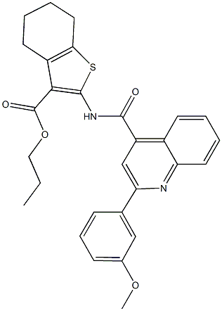 propyl 2-({[2-(3-methoxyphenyl)-4-quinolinyl]carbonyl}amino)-4,5,6,7-tetrahydro-1-benzothiophene-3-carboxylate Struktur