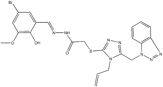 2-{[4-allyl-5-(1H-1,2,3-benzotriazol-1-ylmethyl)-4H-1,2,4-triazol-3-yl]sulfanyl}-N'-(5-bromo-2-hydroxy-3-methoxybenzylidene)acetohydrazide Struktur