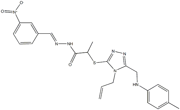 2-{[4-allyl-5-(4-toluidinomethyl)-4H-1,2,4-triazol-3-yl]sulfanyl}-N'-{3-nitrobenzylidene}propanohydrazide Struktur