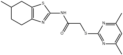 2-[(4,6-dimethyl-2-pyrimidinyl)sulfanyl]-N-(6-methyl-4,5,6,7-tetrahydro-1,3-benzothiazol-2-yl)acetamide Struktur