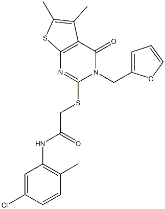 N-(5-chloro-2-methylphenyl)-2-{[3-(2-furylmethyl)-5,6-dimethyl-4-oxo-3,4-dihydrothieno[2,3-d]pyrimidin-2-yl]sulfanyl}acetamide Struktur